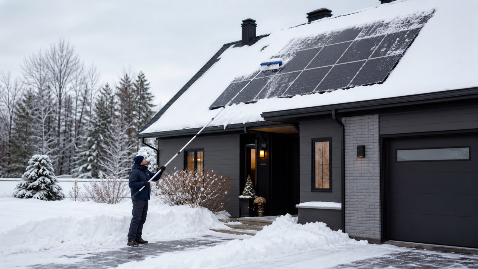 Neige et givre sur des panneaux solaires canadiens